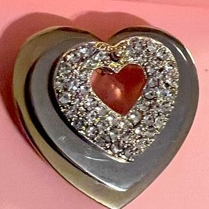 Ellen Kiam Design, 3-D Heart Pin, Silver, Gold, Rhinestones